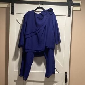 Elegant Blue Asymmetrical Top and Pants Set